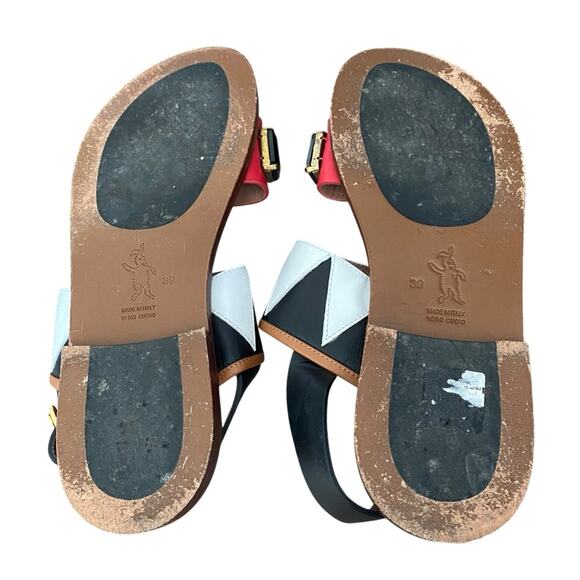 Marni Jeweled Leather Flat Sandals size 39 Black White Red US Size 9 - Picture 9 of 9